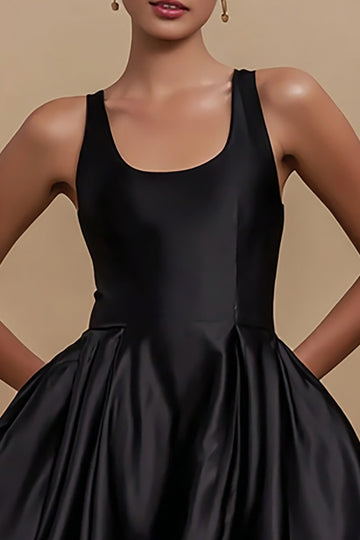 Satin A Line Simple Little Black Dress